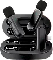 Microfone Lapela Duplo 2 Peças Sem Fio Profissional Gravação Compatível Android Iphone (USB Tipo-C)