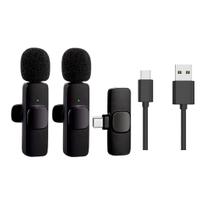 Microfone Lapela Duplo sem fio Profissional Para Vlogs Tipo C
