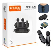 Microfone Lapela Duplo Sem Fio Profissional Tipo-c Celular Preto