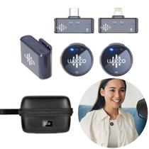Microfone Lapela Duplo Sem Fio Tipo Moeda Luucco K2 Combo USB-C Lightning P2