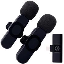 Microfone Lapela Duplo Tipo C Portátil Wireless Sem Fio Qualidade de Áudio para Gravação Vídeo Live Aulas Smartphone Tablet Bateria Recarregável