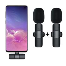 Microfone Lapela Duplo Wireless Sem fio Para Android USB Tipo C Type C Plug In Play - Wireless Microphone Lavalier
