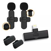 Microfone Lapela Original Kaid Tipo C Portatil Sem Fio Duplo Preto - kaidi