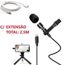 Microfone Lapela para iPhone/iPad com Conector Lightning + Extensor 1m - Lavalier