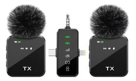 Microfone Lapela Sem Fio 3 em 1 Compatível com iPhone, Android e Câmera, Preto, Alta Qualidade de Som Microfone Lapela Sem Fio 3 em 1 Compatível com iPhone, Android e Câmera, Preto, Alta Qualidade de Som