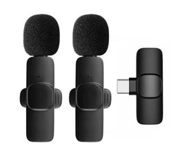 Microfone Lapela sem fio Duplo p/ Celular Profissional Tipo C Microfone de Lapela K9