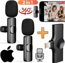 Microfone Lapela Sem Fio Duplo Para iOS Conector Lightning Ios 2 em 1 Wireless Gravação Vídeo Celular Entrevista