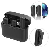 Microfone Lapela Sem Fio Duplo Tipo-C Profissional Compatível Iphone 15 e 16