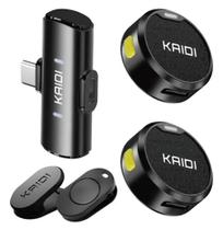 Microfone Lapela Sem Fio Kaidi Com Tipo-C Para Entrevistas e Lives Preto