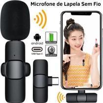 Microfone Lapela Sem Fio para Celular Usb Tipo-c Filmagem Blogueira Vídeo Aula