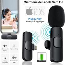 Microfone Lapela Sem Fio para iPhone iPad Lightining Filmagem Blogueira Vídeo Aula