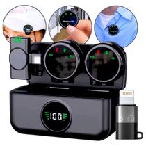 Microfone Lapela Sem Fio ParaiPhone 15 16 E Andoid Duplo Imã Antiruído