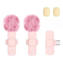 Microfone Lapela Sem Fio Rosa Tipo C Android Kit 2 Microfone Lapela Sem Fio Rosa Tipo C Android Kit 2