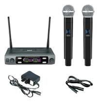 Microfone Mem Duplo Uhf Profissional Igreja Palco Teatro Preto