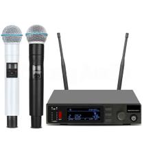 Microfone Metal Sem Fio Duplo Qxd24 Beta 58a Profissional Preto E Branco