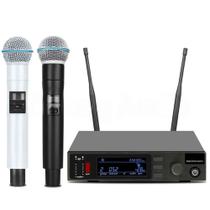 Microfone Metal Sem Fio Duplo Qxd24 Beta 58a Profissional Preto E Branco - Shure