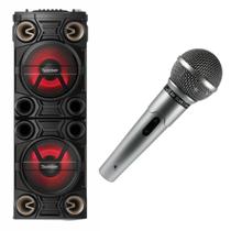 Microfone P10 Com Fio Prata + Alto Falante Caixa De Som Bluetooth Party 1500 Bomber Iluminação LED - LeSon
