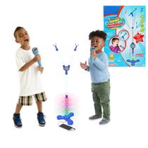 Microfone Para Criança Infantil Com Pedestal Rosa Toca Mp3