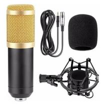Microfone Podcast Profissional Estúdio Gravação Dourado Unidirecional