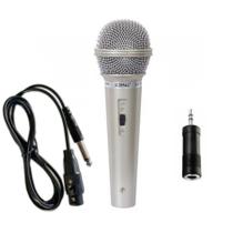 Microfone Prata LELONG com fio Karaokê com Cabo Auxiliar P2 e P10