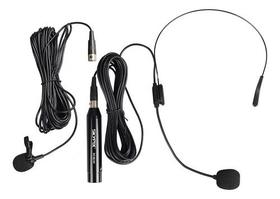 Microfone Profissional Com Fio Auricular Headset E Lapela SKMLH5 Skypix Com Cabo De 8 Metros