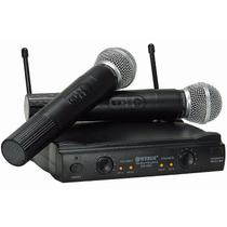 Microfone Profissional Duplo Sem Fio VHF Bateria Igreja Culto Palestra - BR