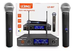 Microfone Profissional Wireless Sem Fio 60m Duplo Lelong Digital LE- 907