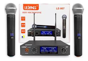 Microfone Profissional Wireless Sem Fio 60m Duplo Lelong Digital LE- 907