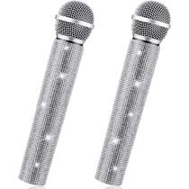 Microfone Prop Threan Fake Mic Bling Rhinestones, 2 unidades Microfone Prop Threan Fake Mic Bling Rhinestones, 2 unidades