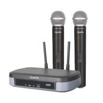 Microfone Quanta QTMWU104 - Sem Fio - 2 Unidades - Bivolt - Preto