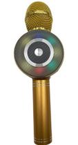 Microfone S/fio Bluetooth Karaokê Speaker Usb Led Cor Dourado