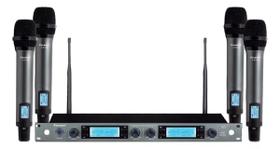 Microfone s/ Fio Karsect KRP4R Quadruplo 300 Canais UHF Recarregável