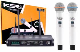 Microfone Sem Fio Branco Duplo Mao Ksr Pro3000 Uhf Metal