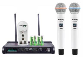 Microfone Sem Fio Branco Recarregável Duplo Mao Ksr Pro 3000