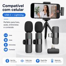Microfone Sem Fio BYZ K9 2 Mic USB C Preto