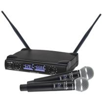 Microfone Sem Fio De Mão Duplo Lyco UH-08MM com 52 frequências UHF