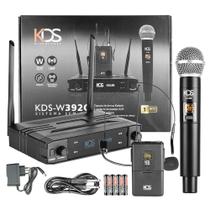 Microfone Sem Fio De Mão UHF Com Headset, Bodypack E Receptor Profissional Kadosh KDS-W392C