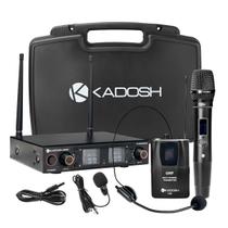 Microfone Sem Fio De Mão UHF Com Lapela, Headset E Maleta K502C Kadosh Para Igreja Palestra Show