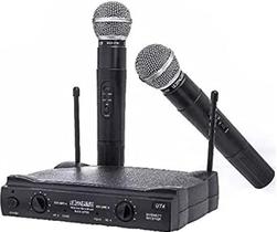 Microfone Sem Fio Duplo Com Base Wireless Bivolt Lelong 906