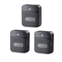 Microfone sem fio duplo compacto para câmeras e celulares