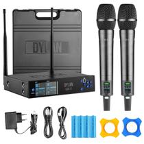 Microfone Sem Fio Duplo De Mão Uhf 300 Canais Com Auto Scan Bateria Recarregavel Display Colorido