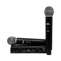 Microfone Sem Fio Duplo JWL U685A UHF Multicanal Profissional com 2 Bastões