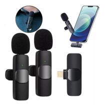 Microfone Sem Fio Duplo Lapela Profissional iPhone Android Wireless Tipo C Lightning