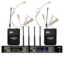 Microfone Sem Fio Duplo Profissional Headset UHF 80 Canais e SCAN SD80 BB Soundrix
