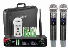 Microfone Sem Fio Duplo Profissional Recarregável Ksr Kt05m