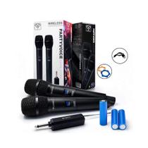 Microfone Sem Fio Duplo Recarregável alcance 30m Party Voice Leson - 2NS00002B