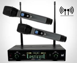 Microfone Sem Fio Duplo TSI-8299 Plus UHF 200 Canais Preto