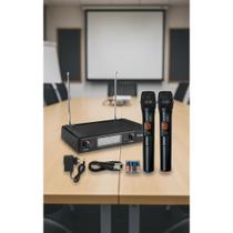 Microfone Sem Fio Duplo VHF Profissional - Preto Microfone Sem Fio Duplo VHF Profissional - Preto