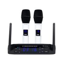 Microfone Sem Fio Leson LS 916 2AMLS916B 2 Bastões com Display LCD, 32 Frequências, IR Sync e Fonte Bivolt