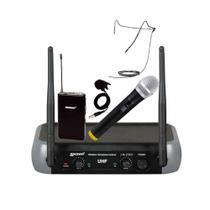 Microfone Sem Fio LM-258U Kit Lexsen UHF 2 Canais Frequência Fixa